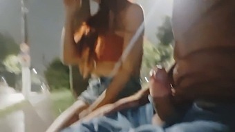 Daring Handjob To A Sexy Woman Near The Bus Stop!
